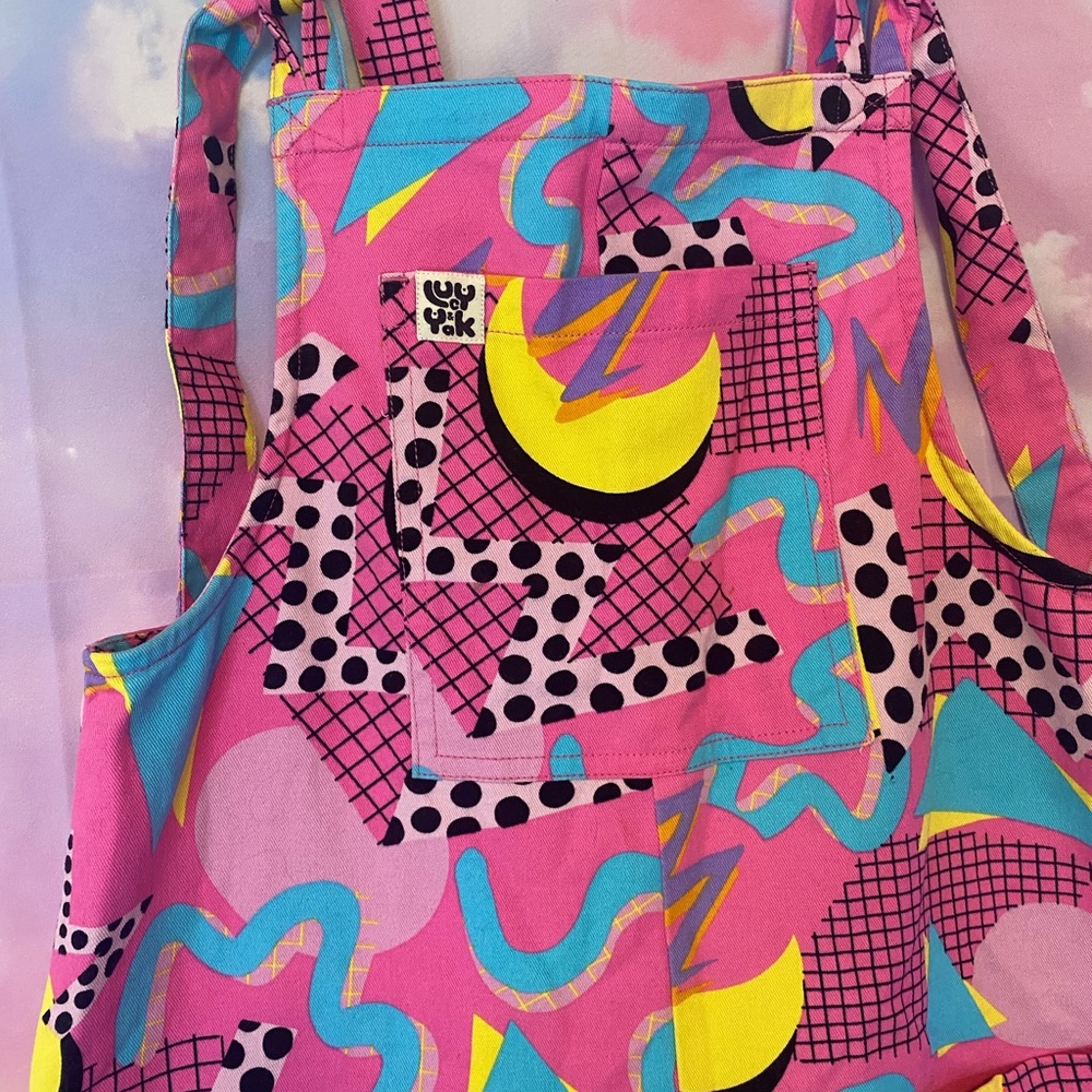 LUCY and YAK pink saved by the bell print 80s 90s overalls dungarees SMALL